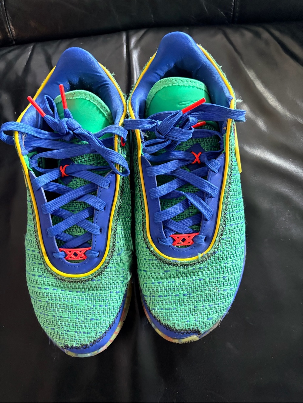 Kids Green & Blue Casual Sneakers with Yellow Trim
